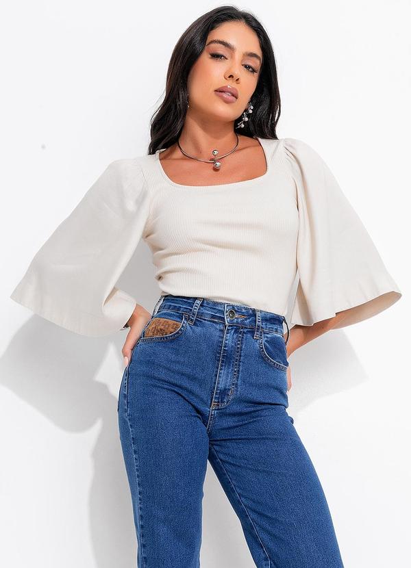 Blusa Canelada Detalhe Linho Bege