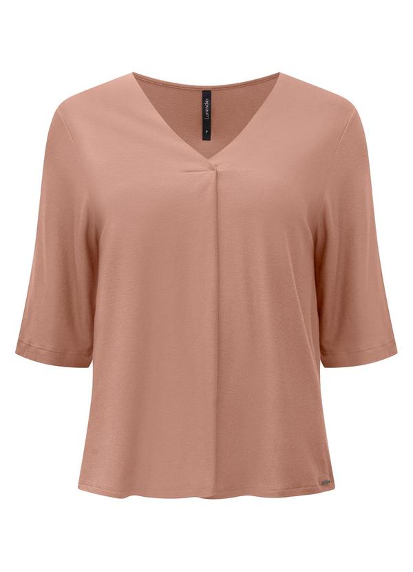 Vista 2 Blusa com Decote em V e Mangas 3/4 Crepe Bege Lunender Lunender