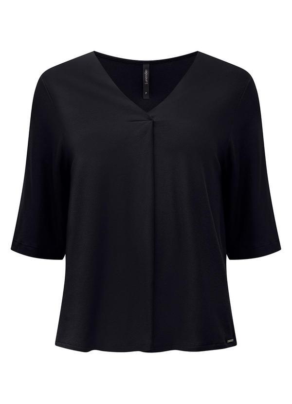 Vista 2 Blusa com Decote em V e Mangas 3/4 Crepe Preto Lunender Lunender