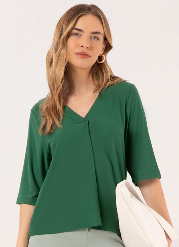 Vista 2 Blusa com Decote em V e Mangas 3/4 Crepe Verde Lunender Lunender