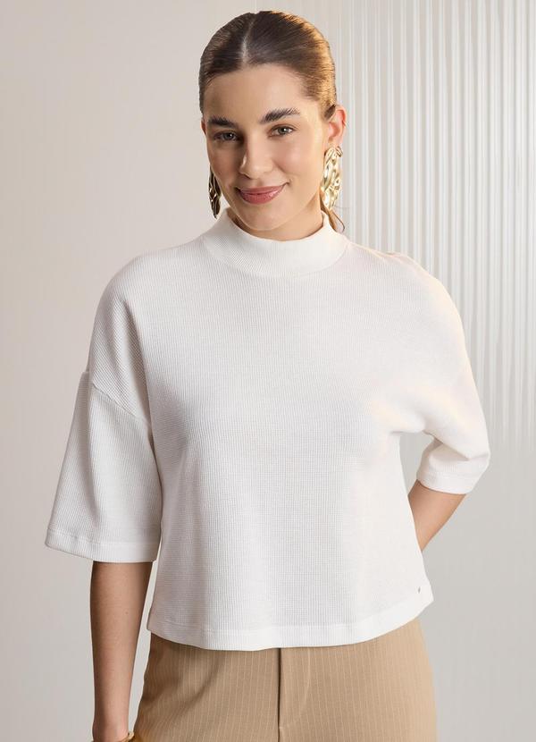 Blusa com Mangas 3/4 em Malha Texturizada Off White
