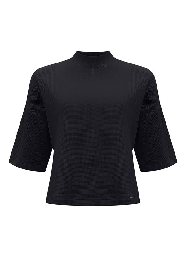 Blusa com Mangas 3/4 em Malha Texturizada Preto