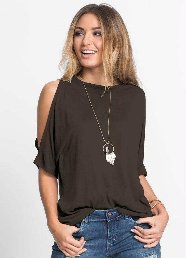 Blusa com Ombros Vazados Preta