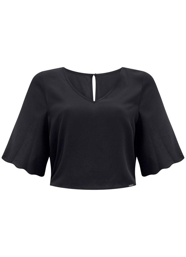 Vista 2 Blusa Cropped com Mangas 3/4 e Decote em V Preto Lunender Lunender
