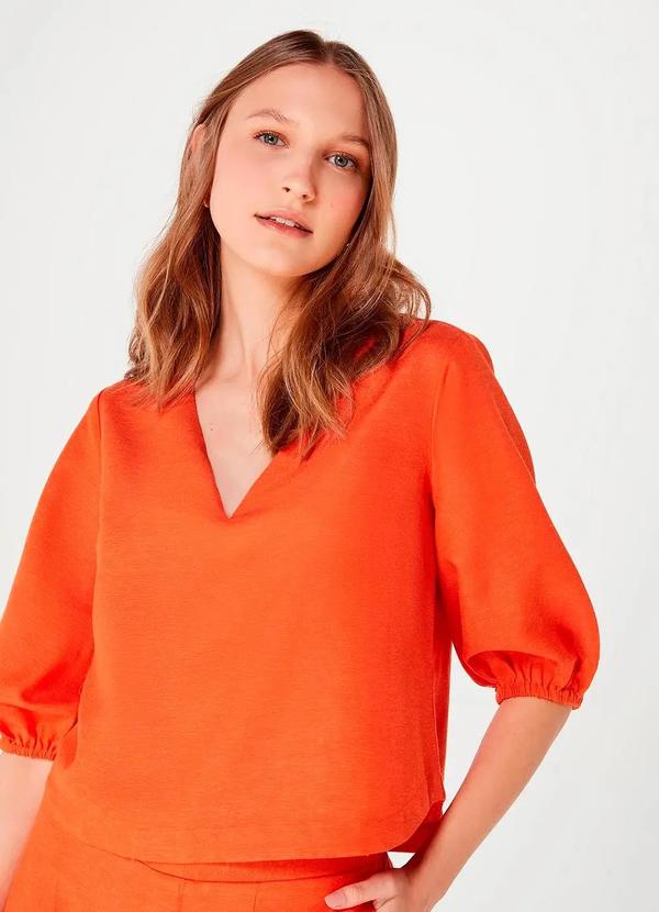 Vista 2 Blusa de Viscose com Manga 3/4 Laranja Hering Hering