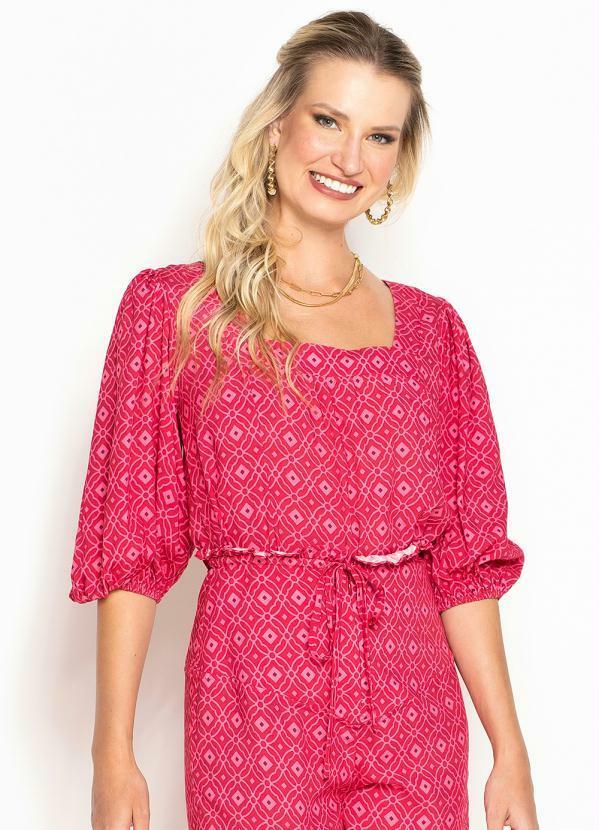Vista 2 Blusa de Viscose Manga 7/8 Estampa Mosaico Rosa Maria Filó Maria Filó