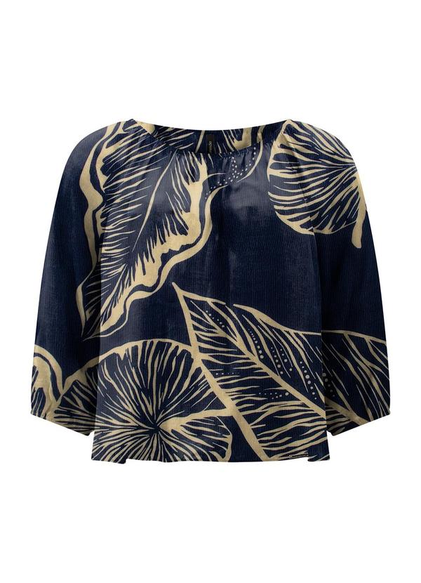 Blusa Estampada com Mangas 3/4 Azul