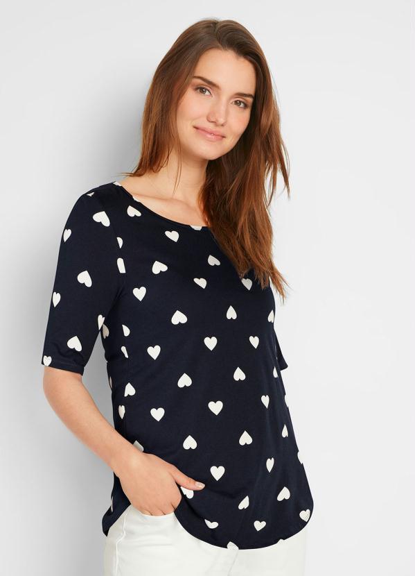 Vista 2 Blusa Estampada Mangas 3/4 Azul Marinho bonprix bonprix