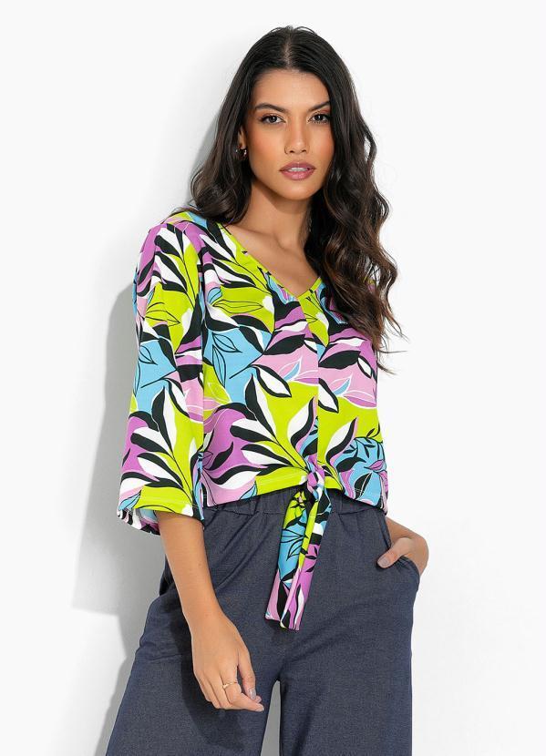 Blusa Folhagem Verde com Amarração Frontal