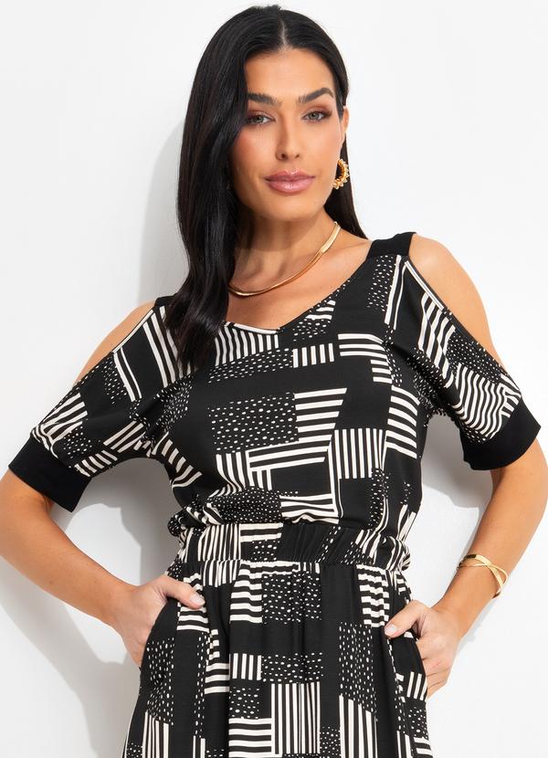 Blusa Geométrico P&B em Malha de Viscose