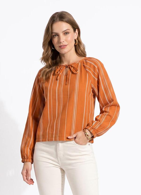 Blusa Listrado Telha em Linho