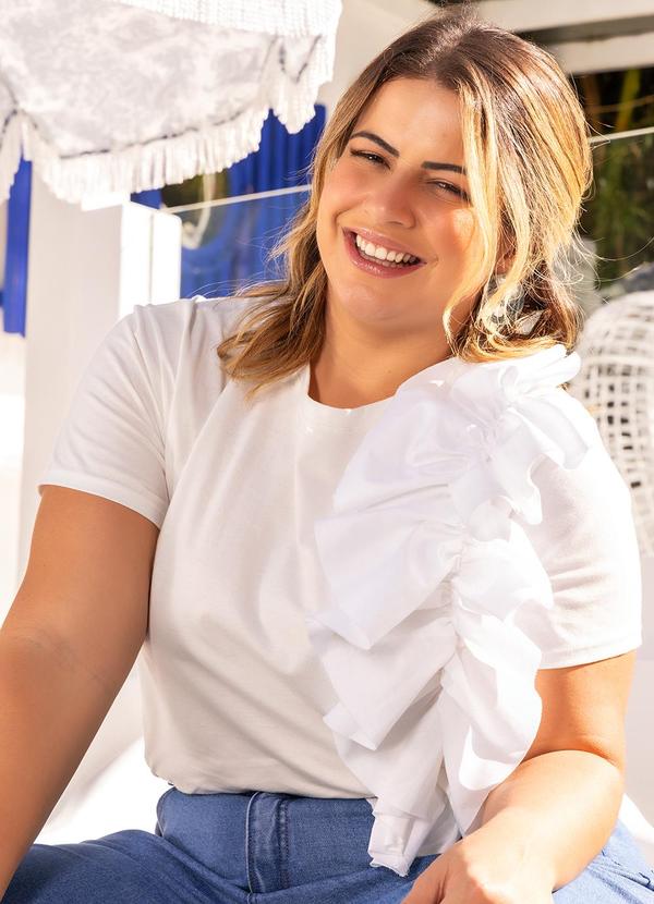 Blusa Off White em Malha de Algodão Penteado
