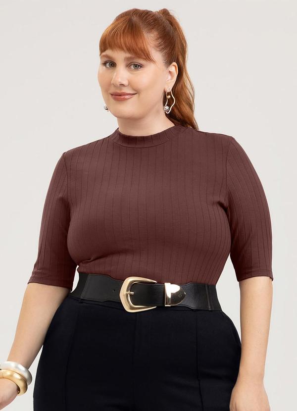 Blusa Plus Size em Canelado Marrom Escuro