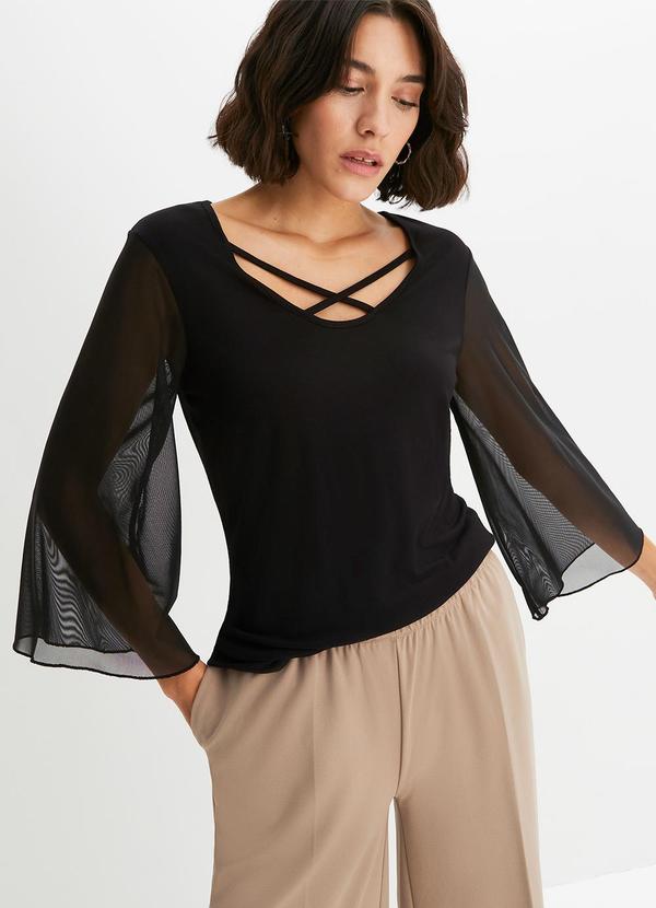 Blusa Preta em Malha de Viscose