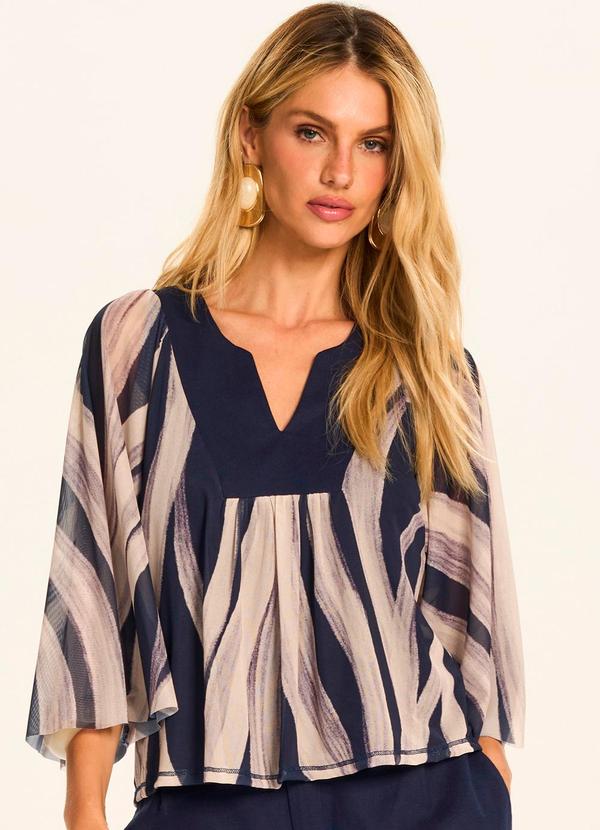 Blusa Raglan em Tule Estampa Exclusiva Duna Azul
