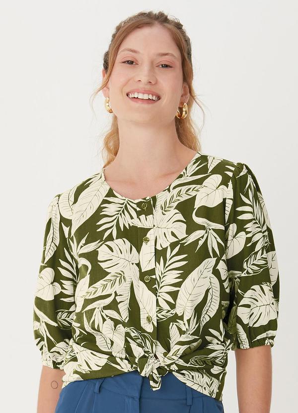 Vista 2 Blusa Reta Tropical em Viscolinho Verde Militar Malwee Malwee