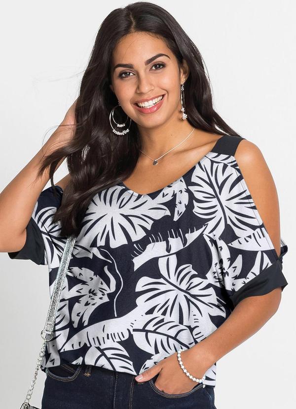 Vista 2 Blusa Tropical Preto em Malha Crepe bonprix bonprix