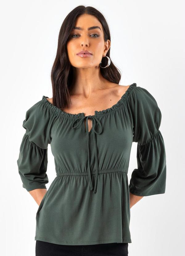 Vista 2 Blusa Verde Escuro em Malha de Viscose Quintess Quintess