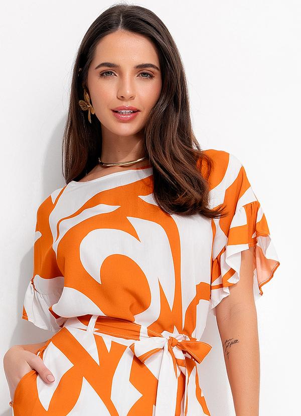 Vista 2 Blusa Abstrato Laranja em Viscose Plana Quintess Quintess