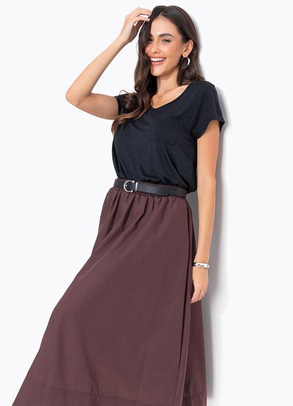 Blusa Alongada Preta com Decote V