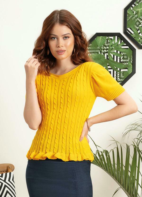 Vista 2 Blusa Amarela em Tricô com Mangas Bufantes Rosalie Rosalie