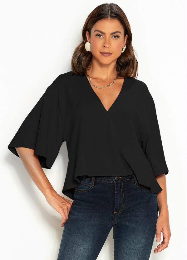 Vista 2 Blusa Ampla em Crepe Preta Colcci Colcci