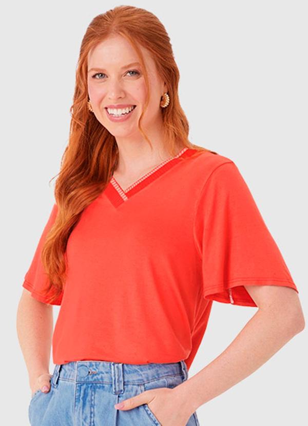 Blusa Ampla em Viscolinho Coral