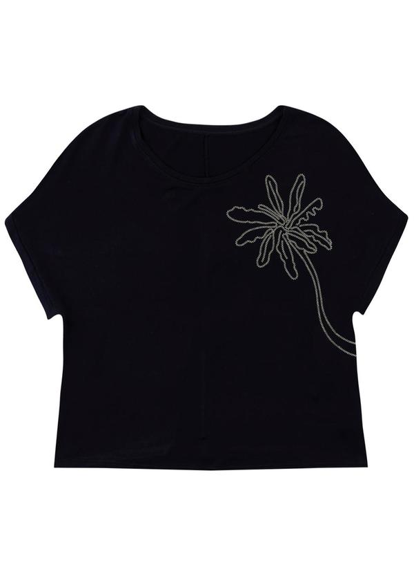 Blusa Ampla Palmeira em Moletinho Preto
