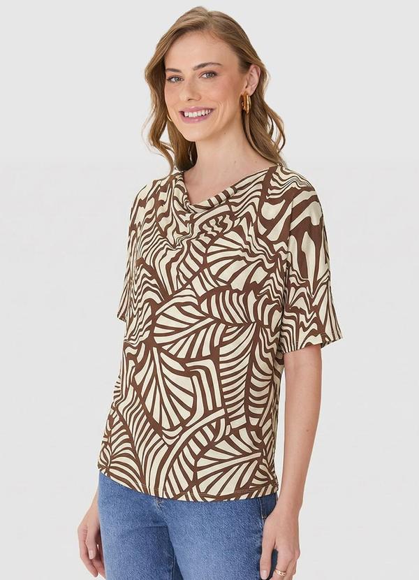 Blusa Ampla Tropical em Viscolinho Marrom