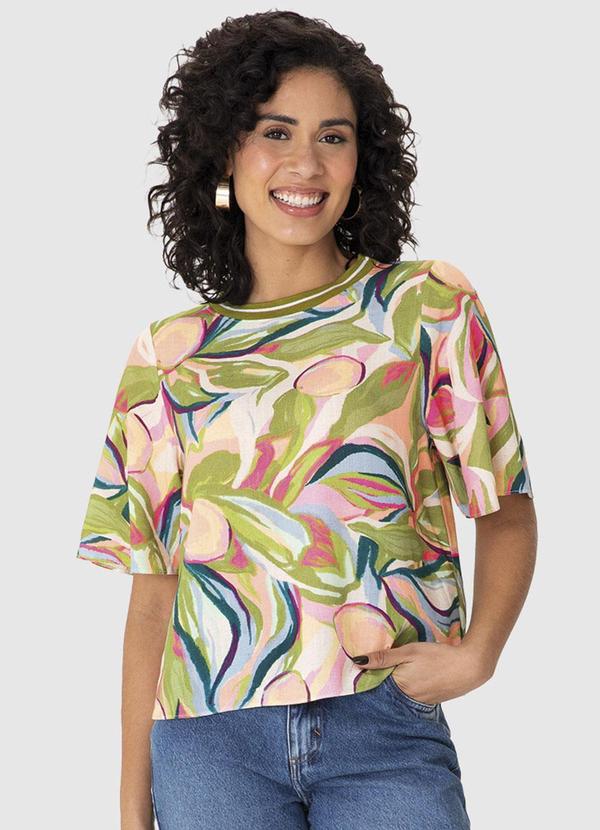 Blusa Ampla Tropical em Viscolinho Verde