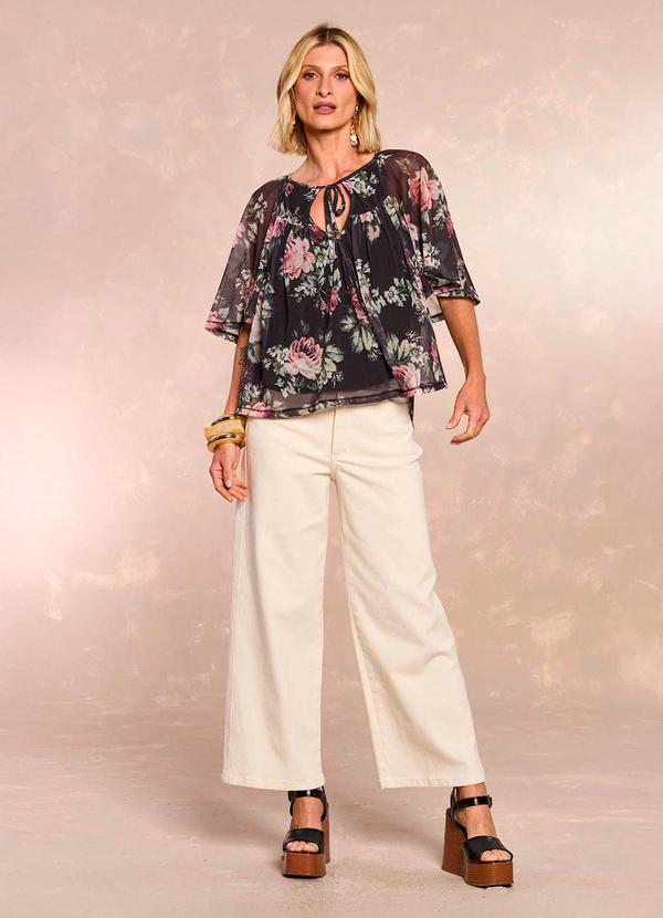 Blusa Aquarela Rose em Tule Estampado