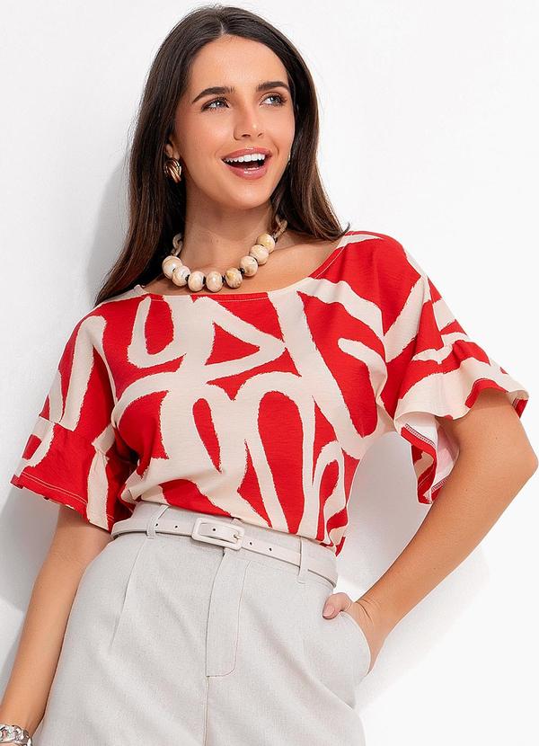 Blusa Artístico Vermelho em Malha de Viscose