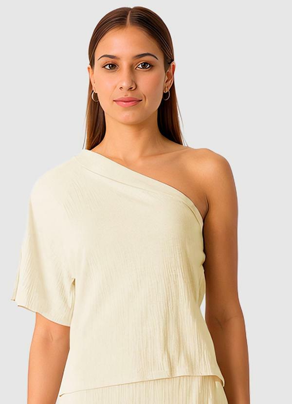 Vista 2 Blusa Assimétrica em Malha Linho Off White Malwee Malwee