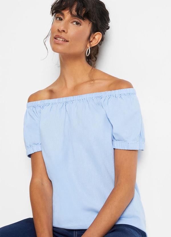Blusa Azul Claro em Tricoline