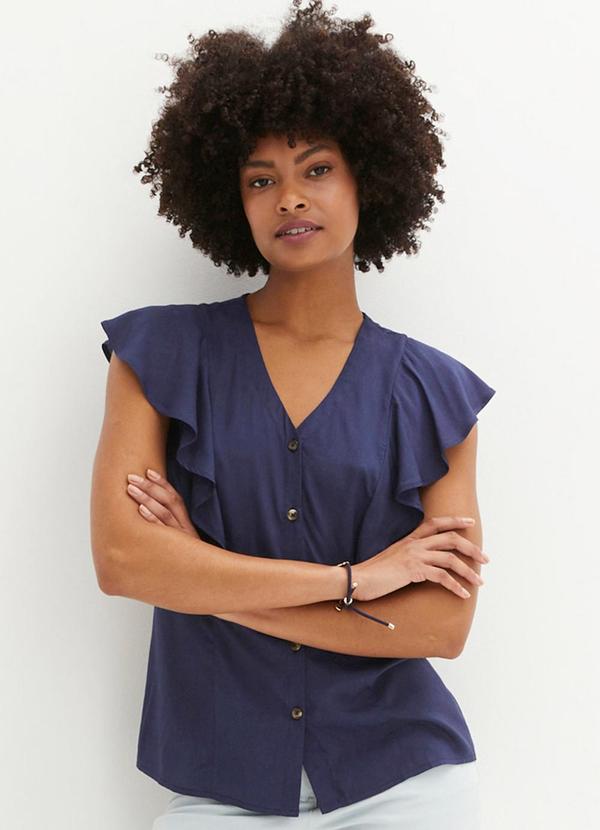 Blusa Azul Marinho em Tecido Viscose Plana