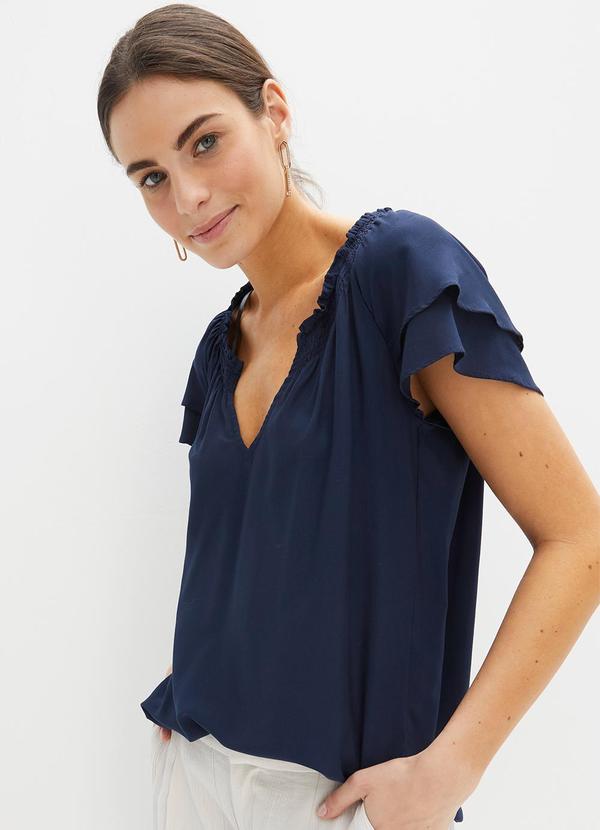 Blusa Azul Marinho em Viscose Plana