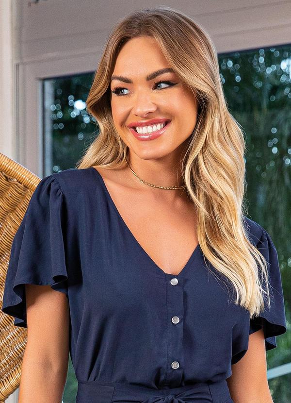 Blusa Azul Marinho em Viscose Plana