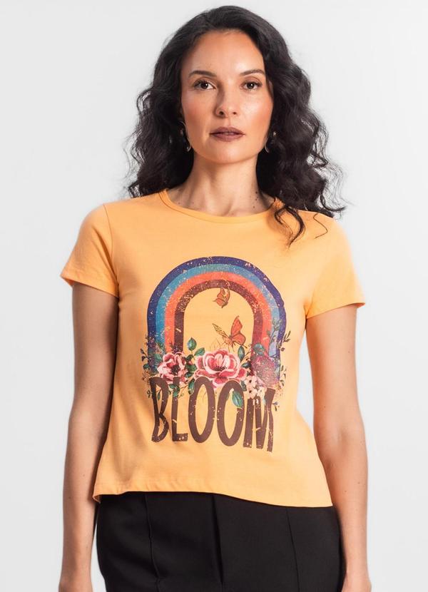 Blusa Baby Look Feminina Estampada Laranja