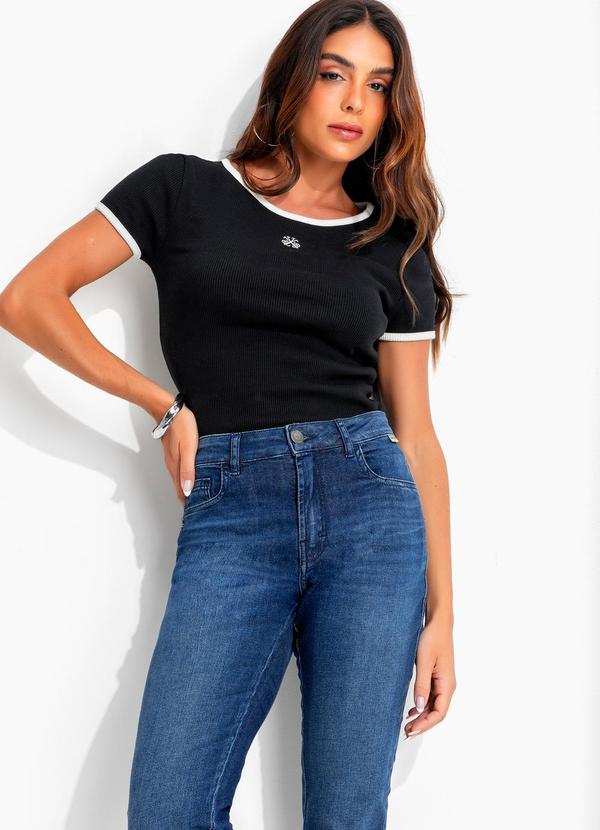 Blusa Baby Rib Contraste Jj Preto