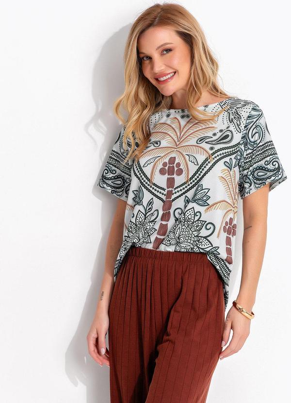 Blusa Barrado Tropical Verde em Malha Fria