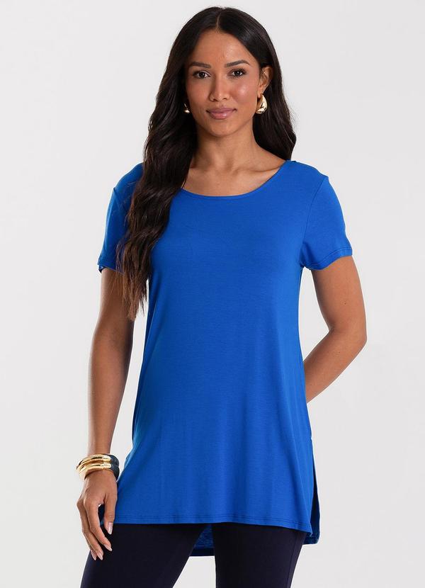 Blusa Básica Alongada Feminina Azul