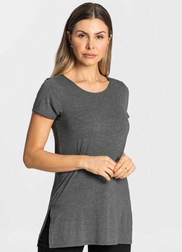 Blusa Básica Alongada Feminina Cinza
