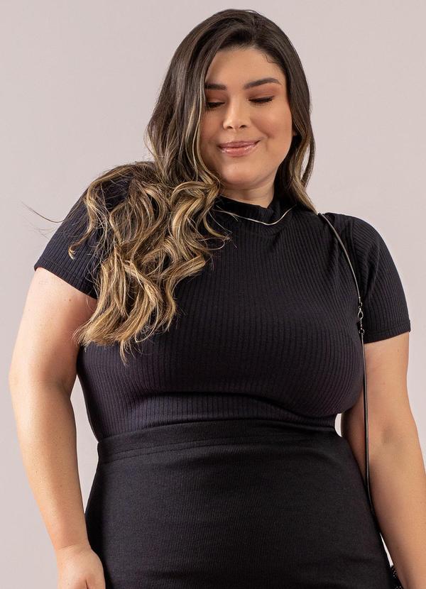 Vista 2 Blusa Básica de Manga Curta Preto JUST BASIC JUST BASIC