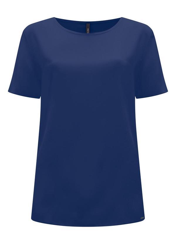 Blusa Básica de Mangas Curtas em Viscose Azul