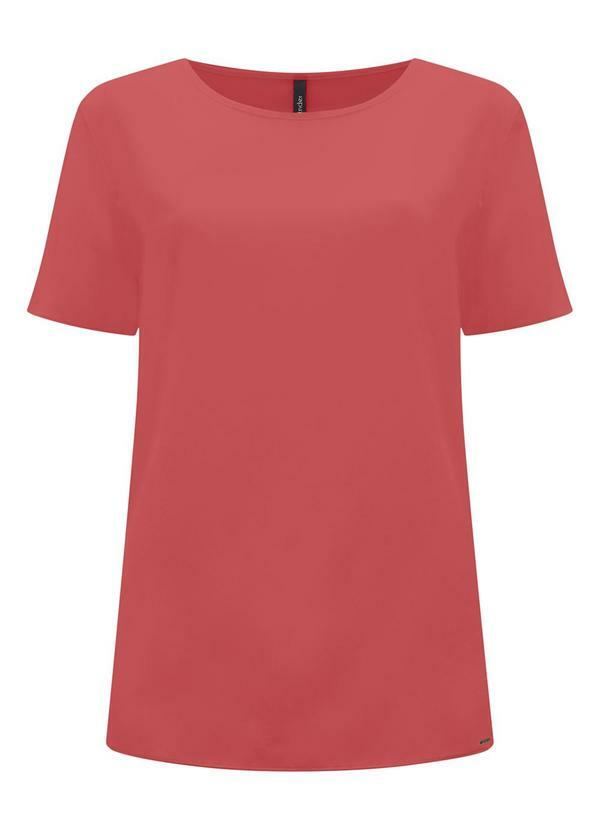 Blusa Básica de Mangas Curtas em Viscose Rosa