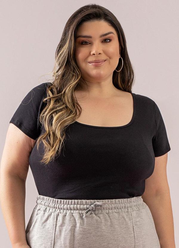 Vista 2 Blusa Básica em Malha Canelada Preto JUST BASIC JUST BASIC
