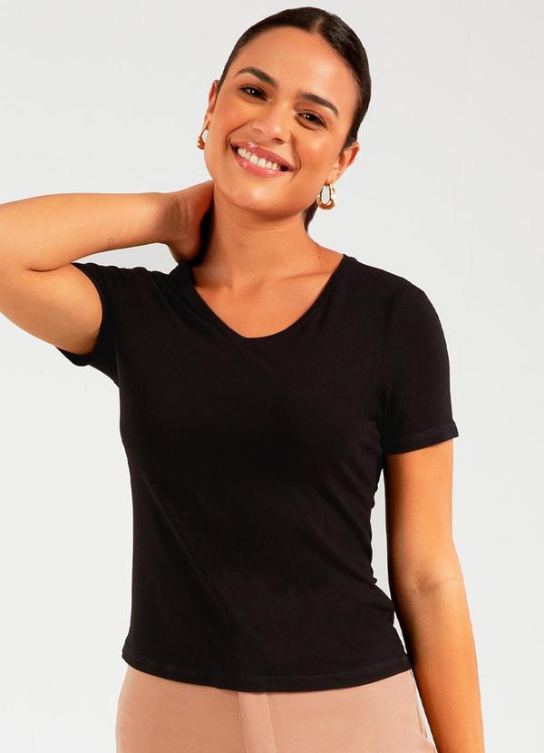 Vista 2 Blusa Básica em Malha de Viscose Preto Cativa Cativa
