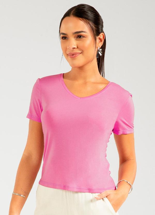 Vista 2 Blusa Básica em Malha de Viscose Roxo Cativa Cativa