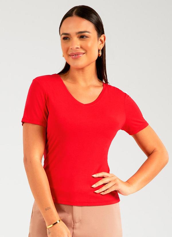 Vista 2 Blusa Básica em Malha de Viscose Vermelho Cativa Cativa