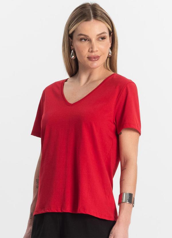 Vista 2 Blusa Básica Feminina Meia Malha Vermelho Rovitex Rovitex